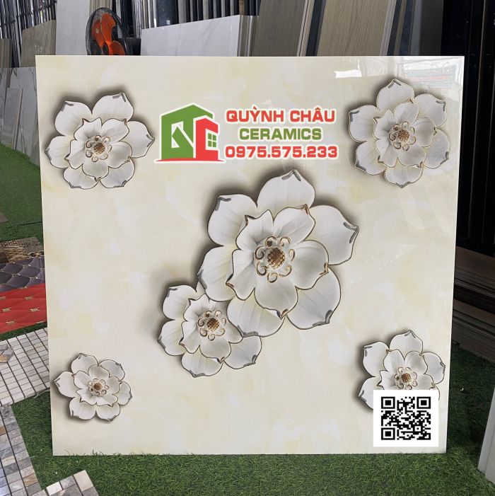 Gạch bóng kiếng 80x80 bông hoa lan khắc kim 3D sang trọng 4681