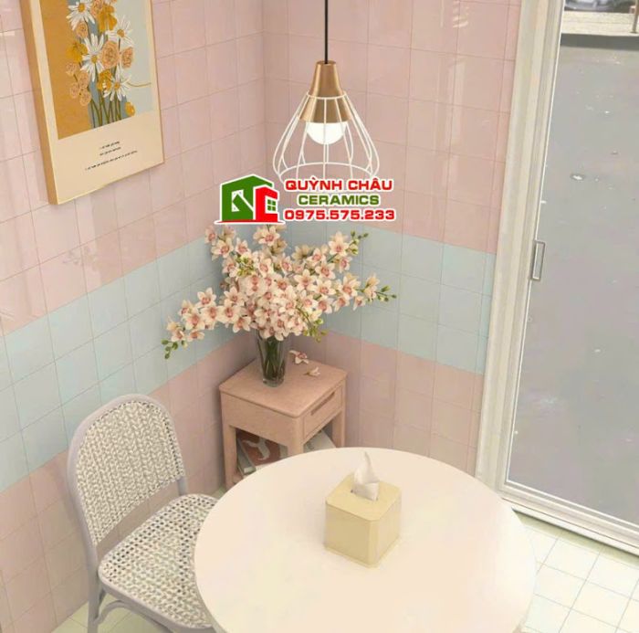 Gạch thẻ ốp tường 10x10 trung quốc màu hồng bóng