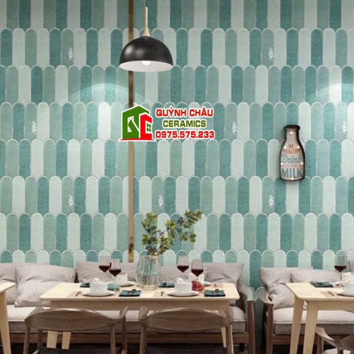 Gạch thẻ lông vũ màu xanh mint gợn sóng