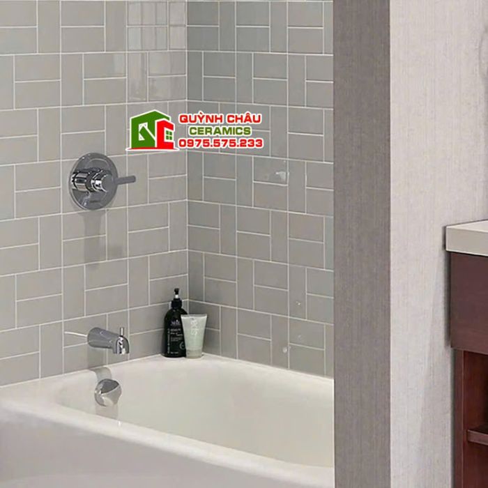 Gạch thẻ 10x20cm vát cạnh màu ghi bóng