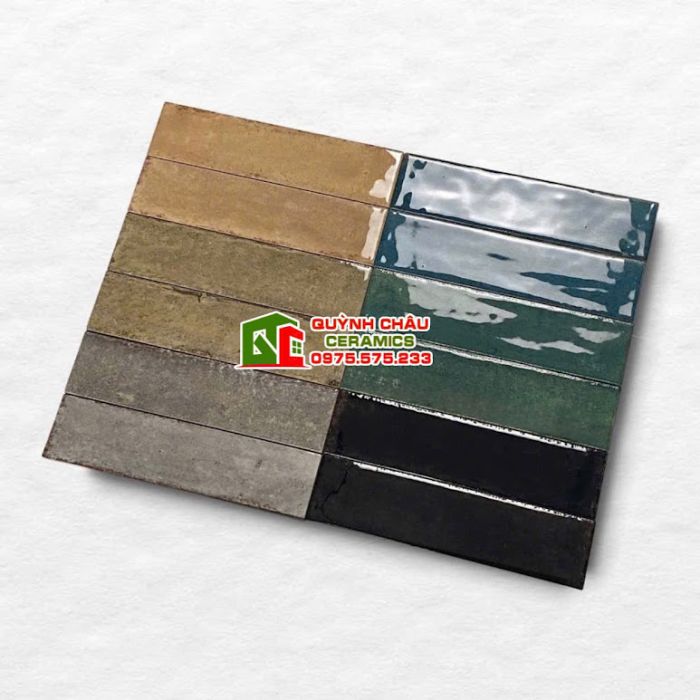 Gạch thẻ 60x240mm màu đen xám hiệu ứng gợn sóng