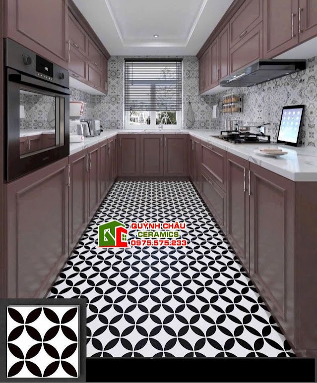Gạch bông 30x30 men đồng tiền trắng đen