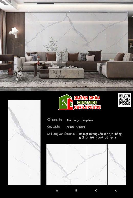 Đá nung kết 90x180cm bóng kiếng trắng vân mây