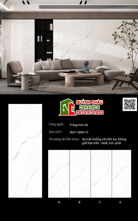 Đá nung kết 90x180cm mờ mịn trắng vân mây