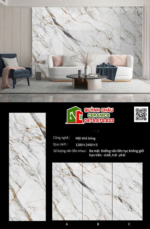 Đá nung kết khổ lớn 120x240cm trắng vân vàng xám