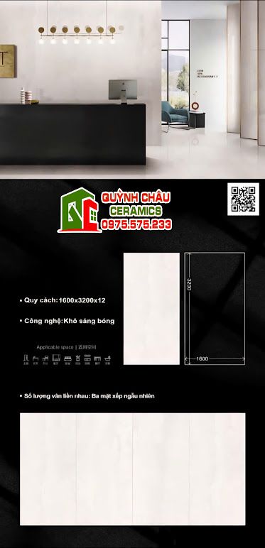 Gạch 160x320 bóng kiếng trắng ngọc đá nung kết