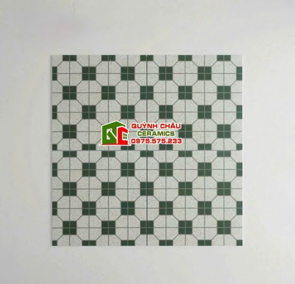 Gạch 30x30 bông cổ điển hình học xanh trắng xám