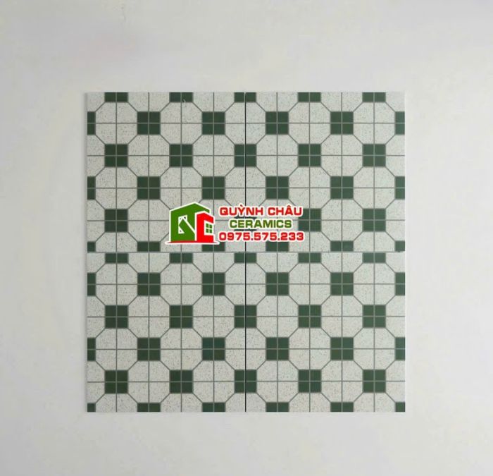 Gạch 30x30 bông cổ điển hình học xanh trắng xám