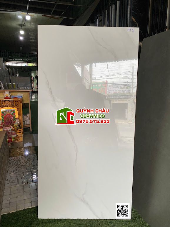 Gạch 60x120 vitto bóng kính trắng vân xám       