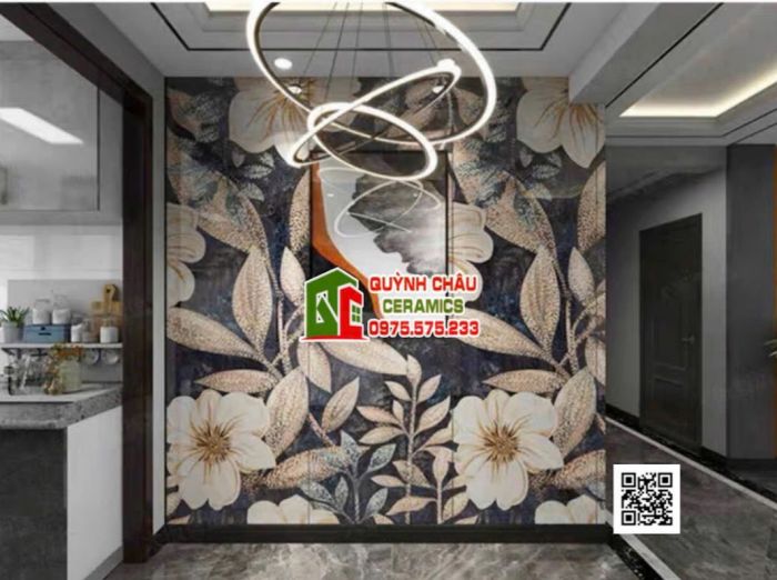 Gạch 80x260 tranh giả mosaic ốp phòng khách đẹp