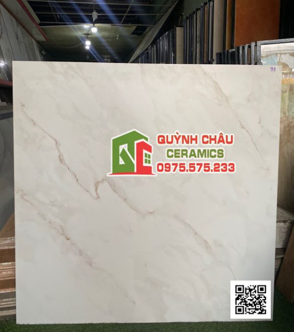 Gạch ấn độ 120x120 màu kem vân đá xen nâu Boton Smoke white bề mặt mờ