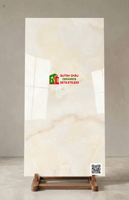 Gạch ấn độ 60x120 màu kem ngọc trai bóng kính