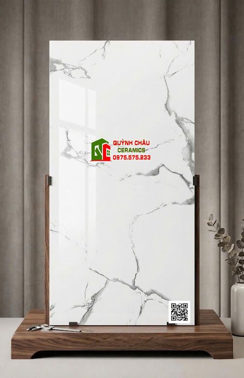 Gạch ấn độ 60x120 trắng vân đá Marble bóng kính