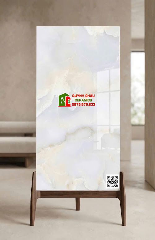 Gạch ấn độ 60x120 vân đá Onyx trắng ngọc sang trọng