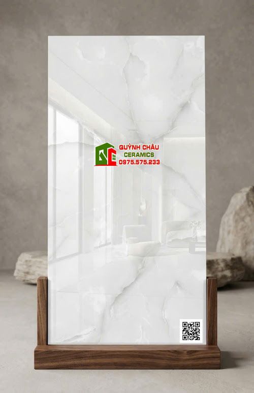 Gạch ấn độ 60x120cm trắng vân Onyx bóng kính