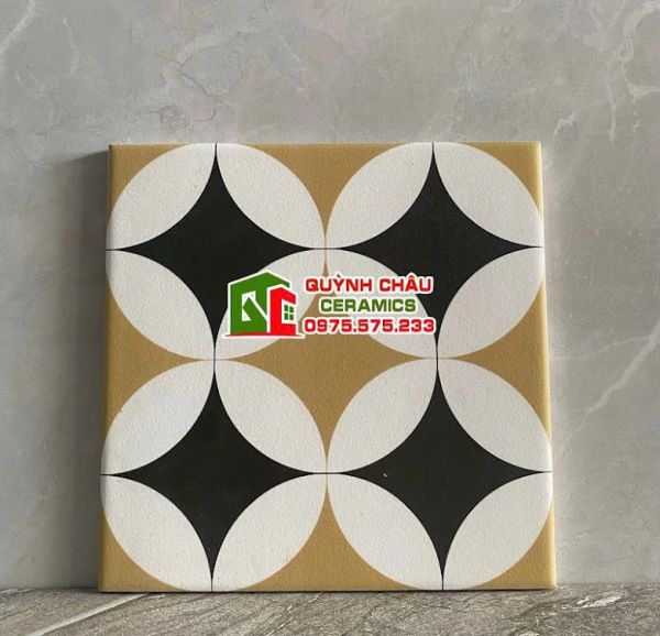 Gạch bông 20x20 hoạ tiết đồng tiền vàng đen cổ 