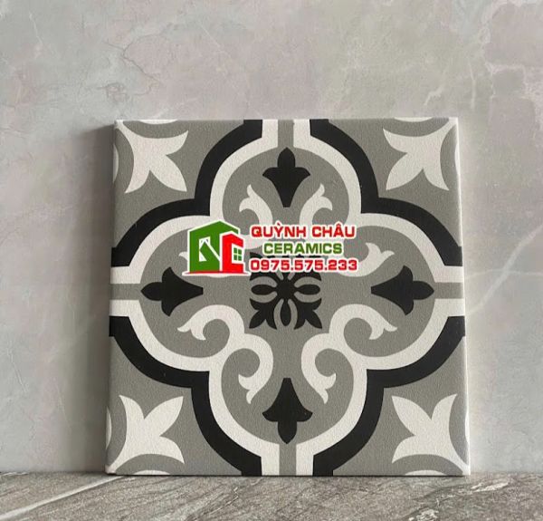Gạch bông 20x20 xám phối hoa văn đen trắng