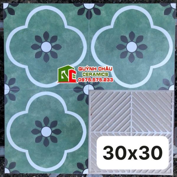 Gạch bông 30x30 hoạ tiết hoa mai xanh