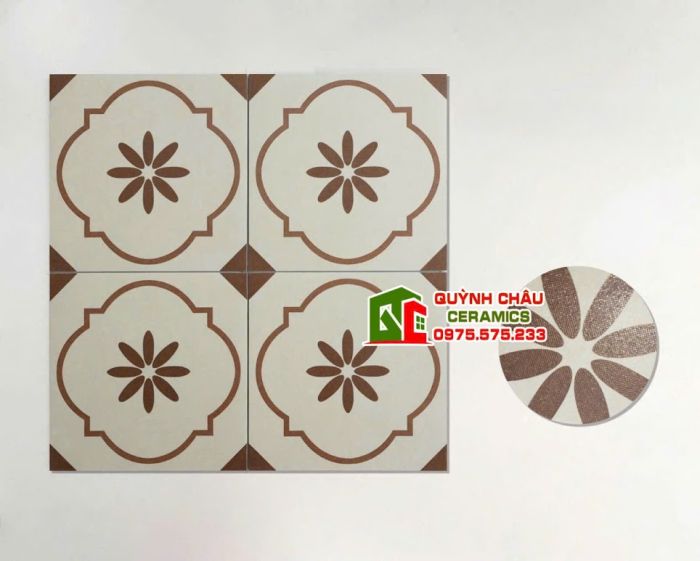 Gạch bông cổ điển 30x30 màu trắng kem nâu be