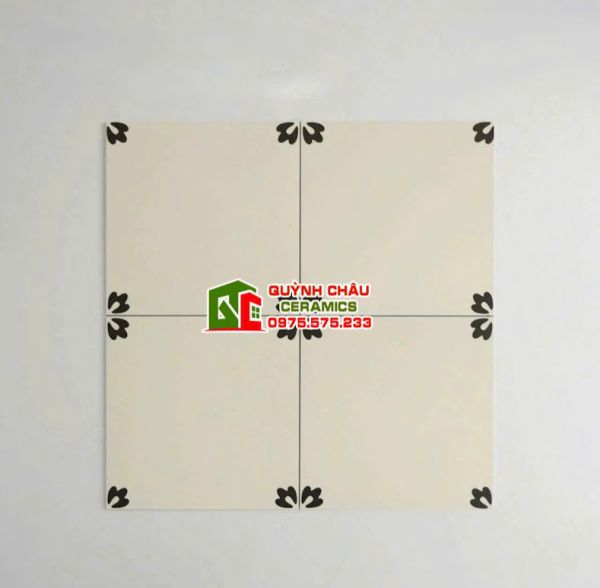 Gạch bông cổ điển 30x30 trắng kem nhấn đen