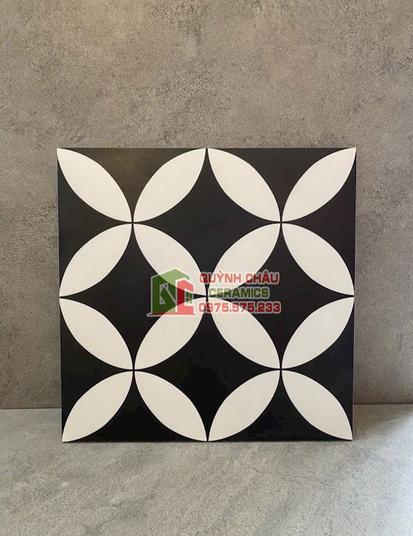 Gạch bông đồng tiền cổ 30x30 hoa văn trắng đen