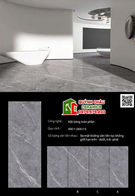 Gạch bóng kiếng 90x180 xám vân đá nung kết trung quốc