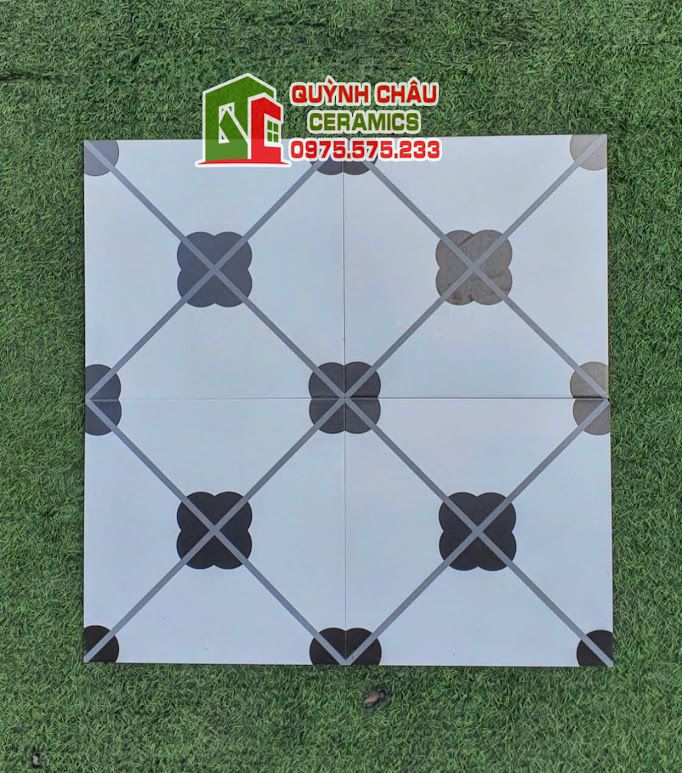 Gạch bông men 30x30 cổ điển hoa mai trắng đen
