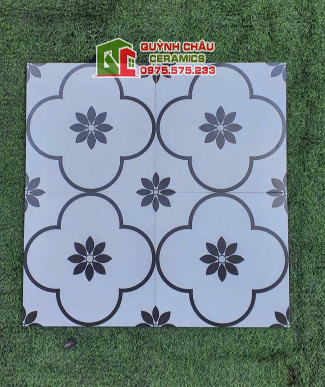 Gạch bông men hoa mai trắng đen 30x30 cm