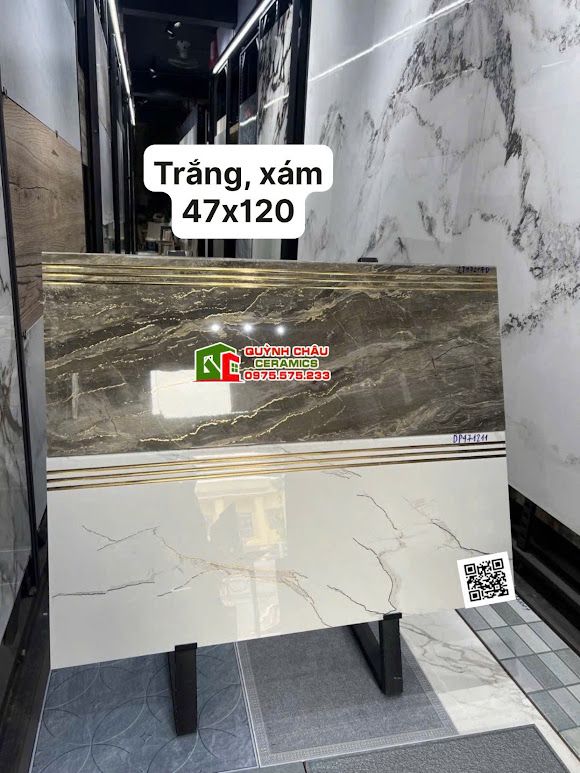 Gạch cầu thang khắc kim xám trắng 47x120 cao cấp
