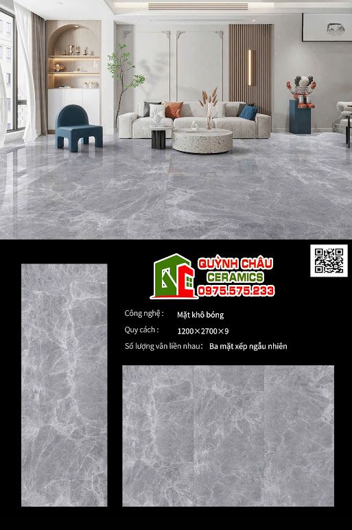 Gạch đá nung kết 120x270 trung quốc vân đá xám trắng