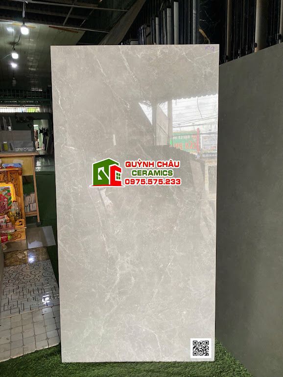 Gạch hoàn mỹ 60x120 vân đá xám trắng bóng kiếng     