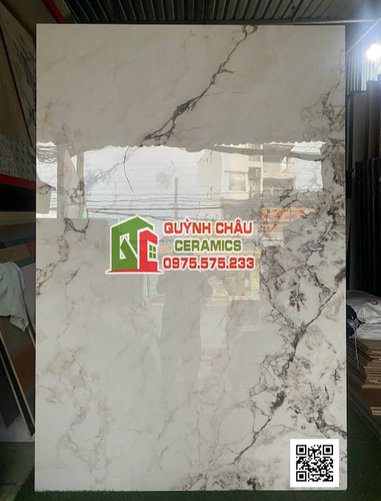 Gạch khổ lớn 120x180 nhập khẩu màu trắng vân đá họa tiết khói xám Statuario White Smoke bóng ốp lát biệt thự vila