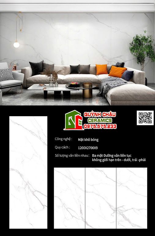 Gạch khổ lớn 120x270 đá nung kết trắng vân mây