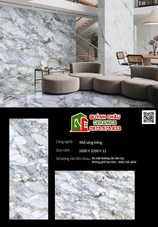 Gạch khổ lớn 160x320 đá nung kết vân đá bóng