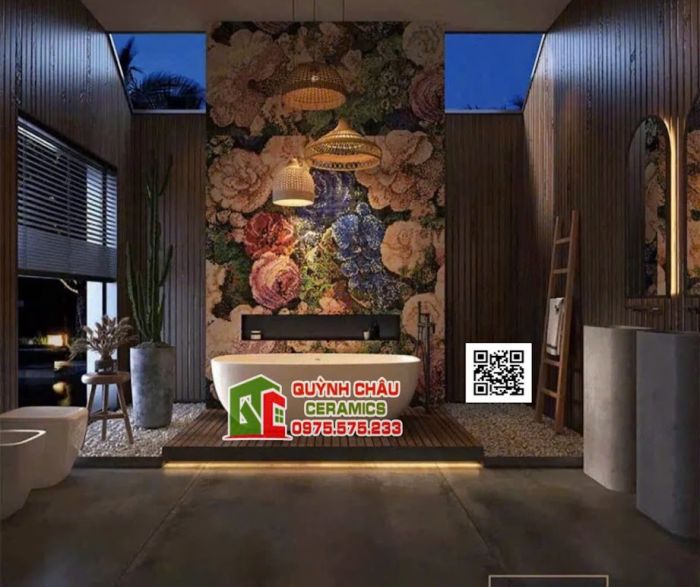Gạch khổ lớn 80x260 tranh giả mosaic ốp tường