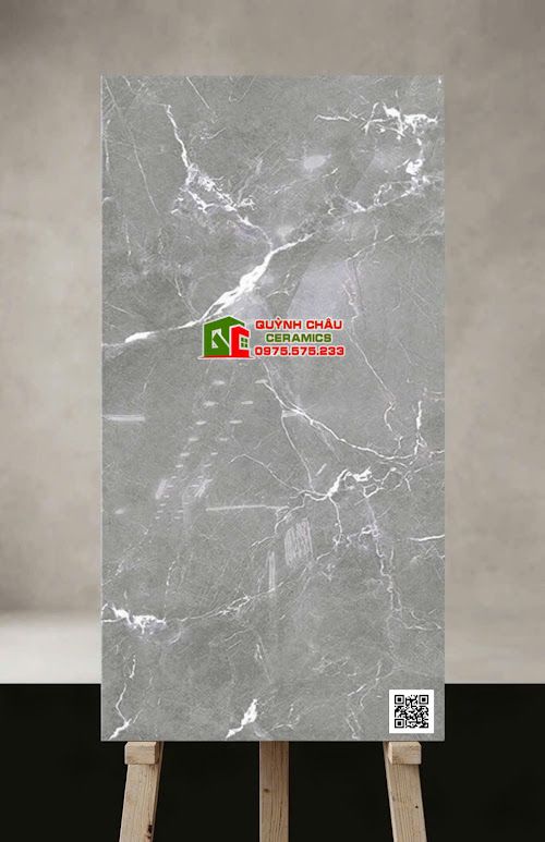 Gạch khổ lớn ấn độ 60x120 vân đá Marble xám bóng kính