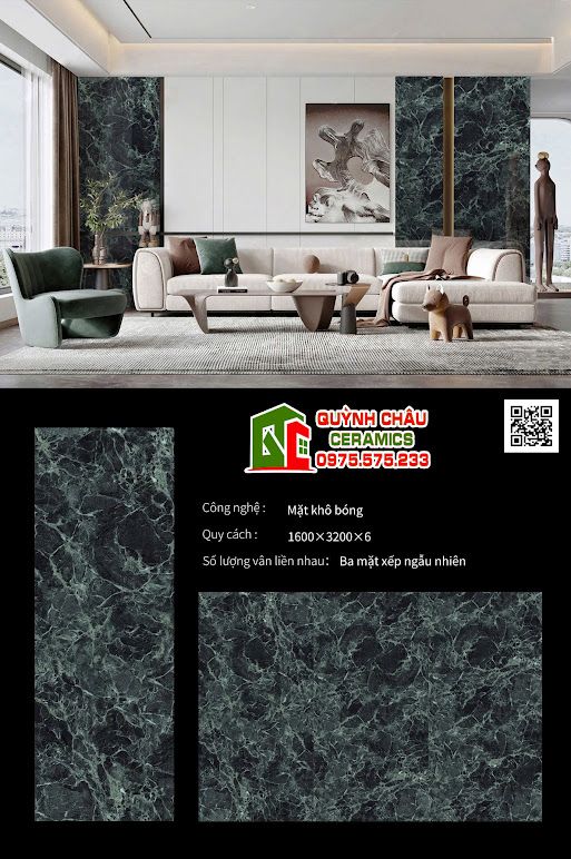 Gạch khổ lớn đá nung kết 160x320 xanh vân đá