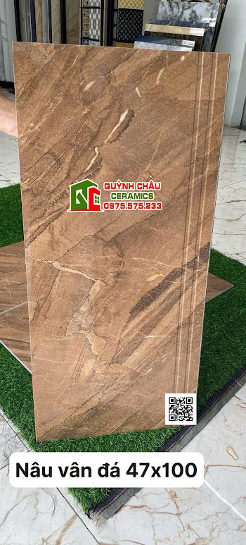 Gạch lát bậc cầu thang 47x100 nâu vân đá