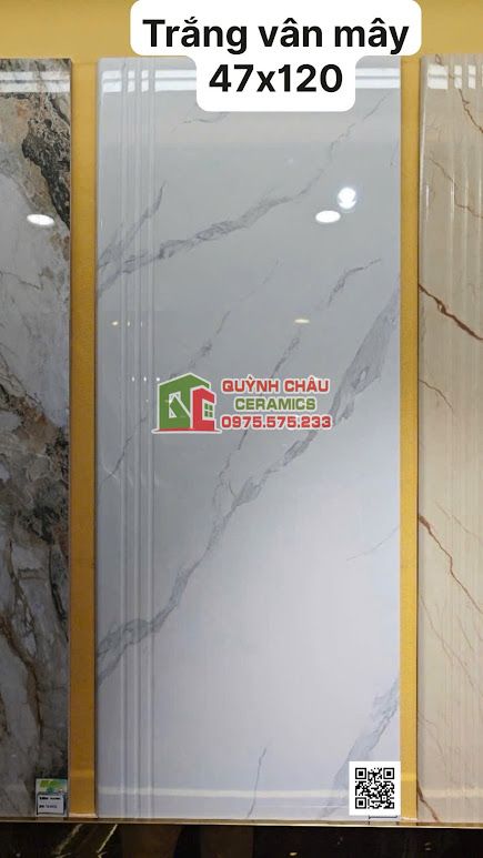Gạch lát cầu thang 47x120 trắng vân xám mây           