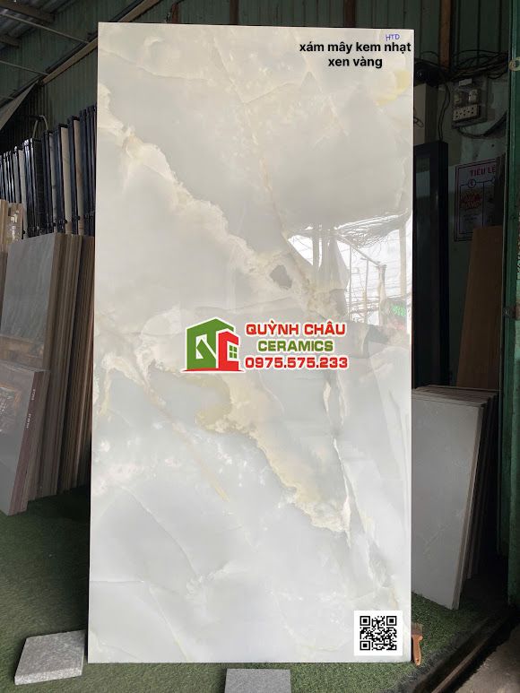 Gạch lát nền 80x160 ấn độ xám mây kem nhạt xen vàng          