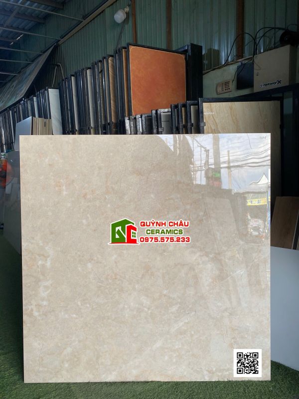 Gạch lát phòng khách 120x120cm bóng kiếng vân đá vàng kem