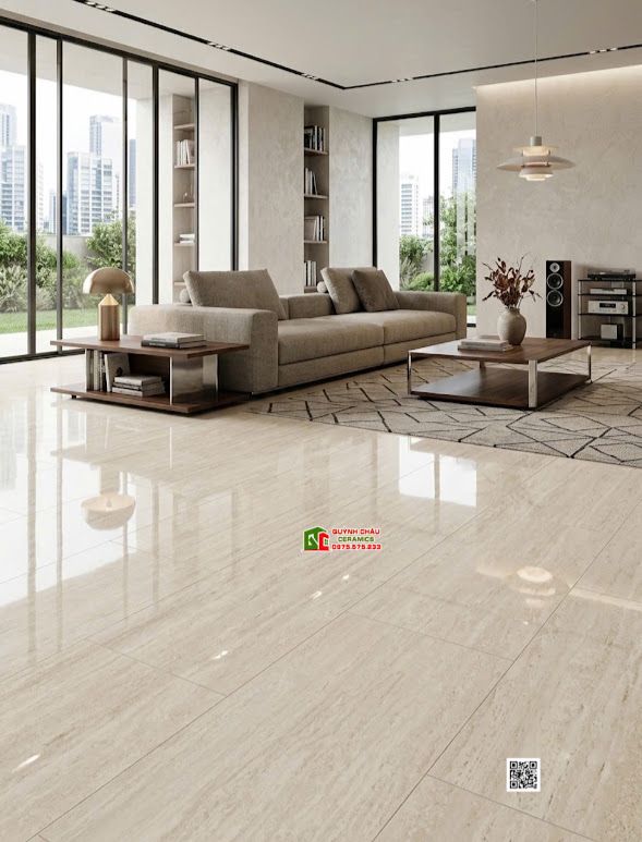 Gạch granite 60x120 Travertine vân đá xám sáng bóng kiếng