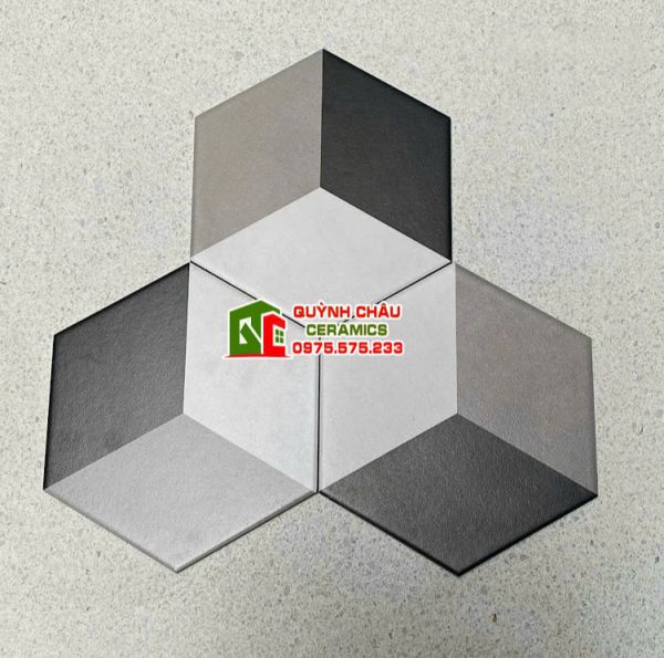 Gạch lục giác mix 3 màu xám trắng đen Gạch lục giác mix 3 màu xám trắng đen