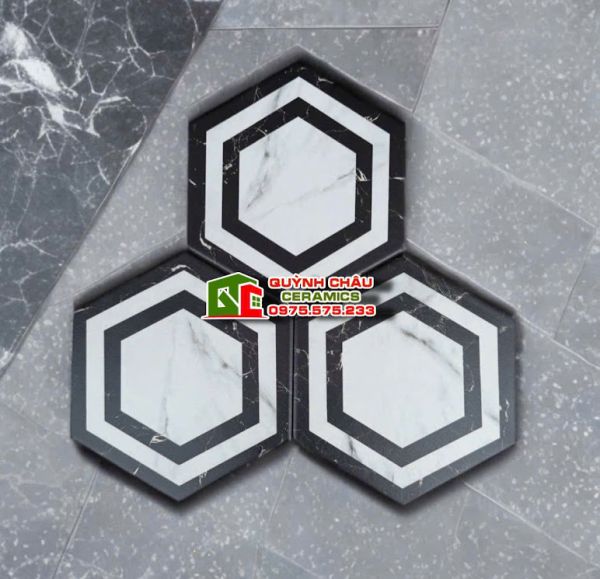 Gạch lục giác trắng viền đen Gạch lục giác trắng viền đen