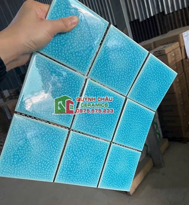 Gạch mosaic 10x10 xanh ngọc men rạn bóng