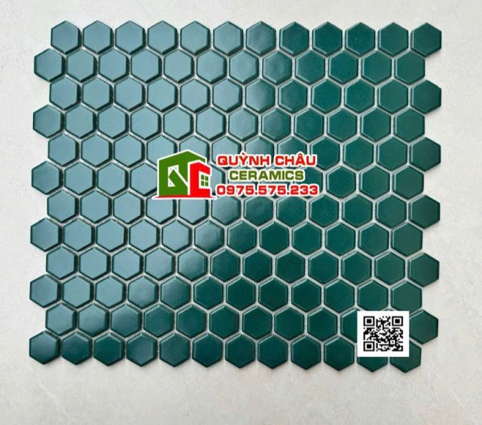 Gạch mosaic lục giác màu xanh đơn sắc