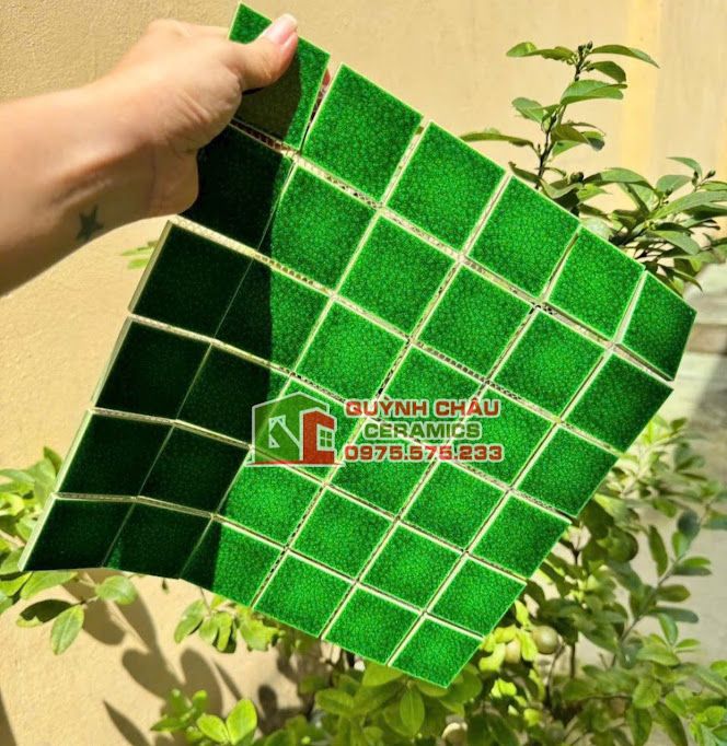 Gạch mosaic men rạn màu xanh lá