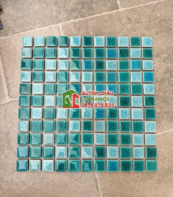 Gạch mosaic men rạn vuông nhỏ xanh ngọc