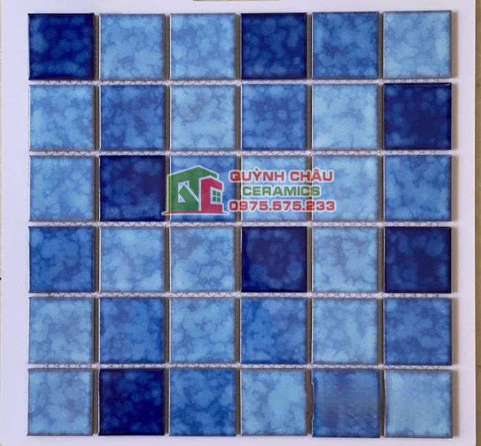 Gạch mosaic mix màu xanh loang hiệu ứng