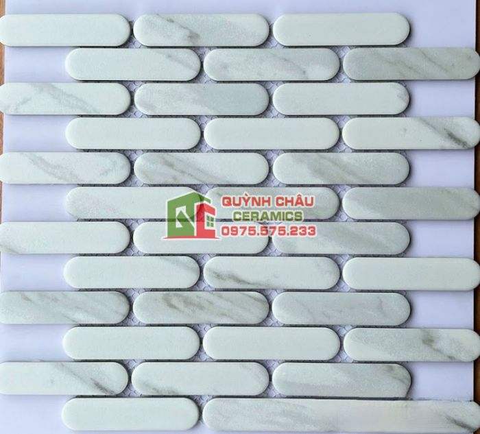 Gạch mosaic que đũa đầu tròn trắng vân mây